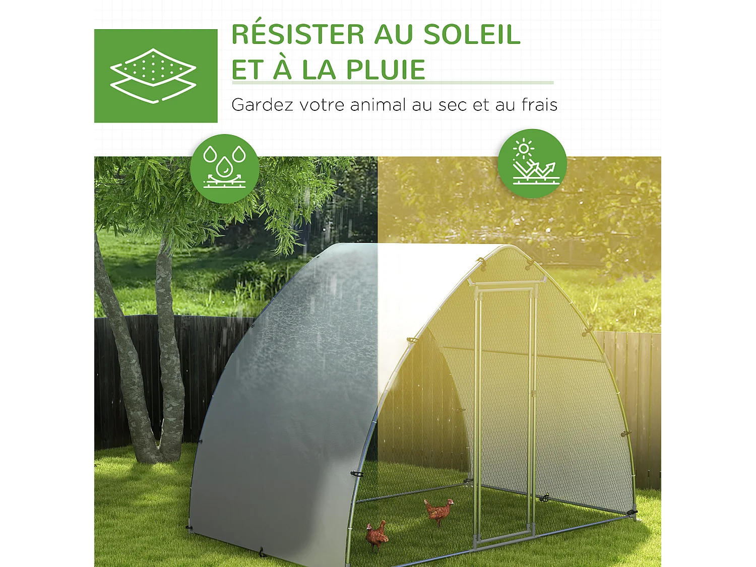 Enclos poulailler chenil 5,75 m² - toit anti-UV, porte verouillable - dim. 3,04L x 1,9l x 2,2H m - acier galvanisé