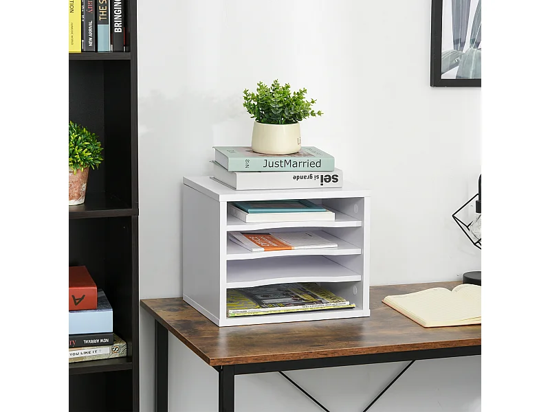 Organiseur bureau bois blanc avec 4 couches fournitures support d'imprimante dim. 35,5L x 25l x 28,6H cm