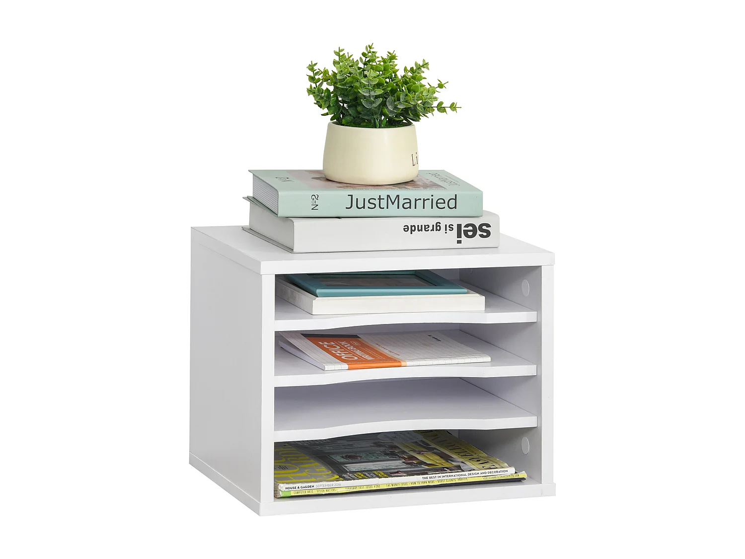 Organiseur bureau bois blanc avec 4 couches fournitures support d'imprimante dim. 35,5L x 25l x 28,6H cm