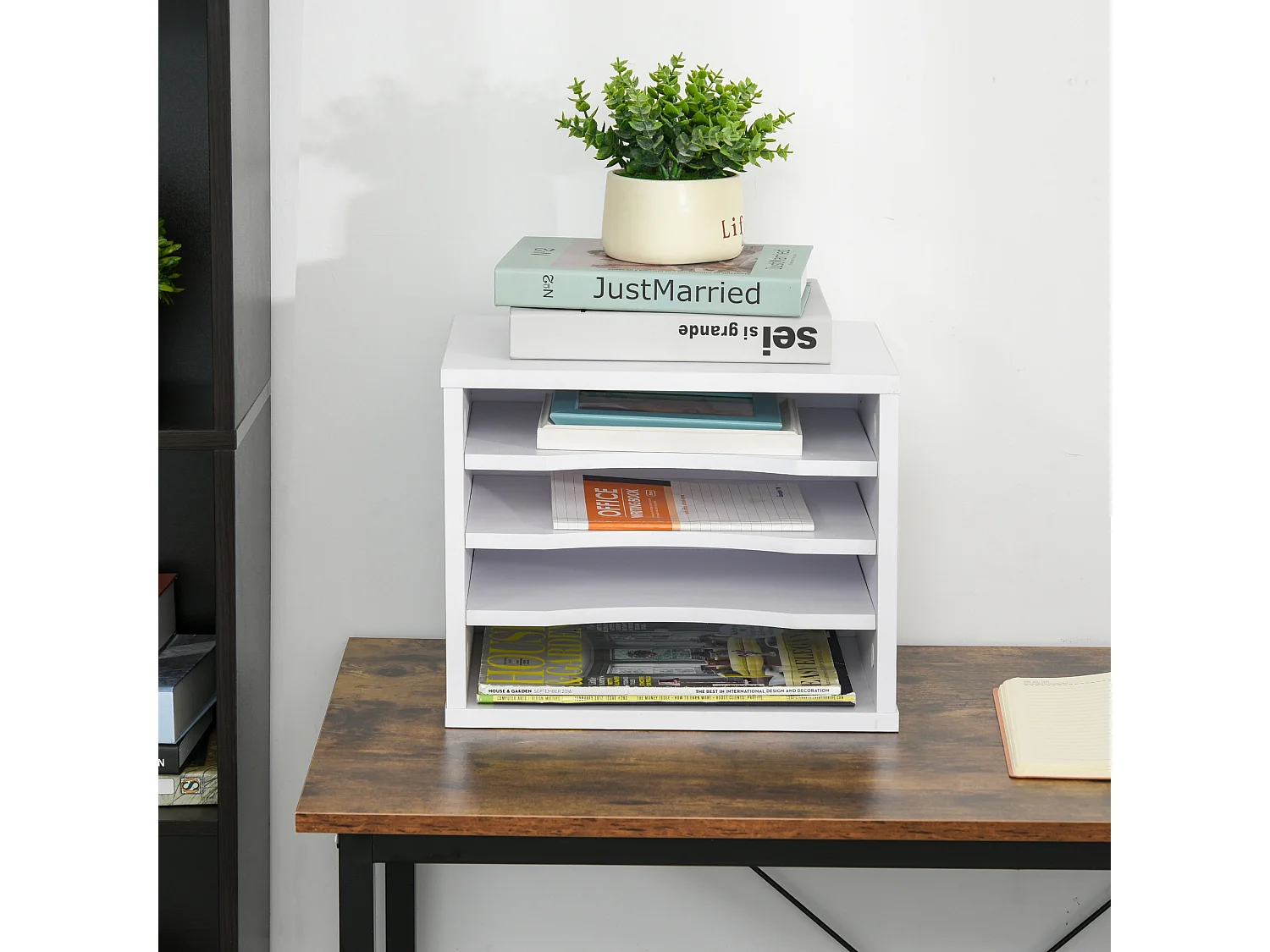 Organiseur bureau bois blanc avec 4 couches fournitures support d'imprimante dim. 35,5L x 25l x 28,6H cm