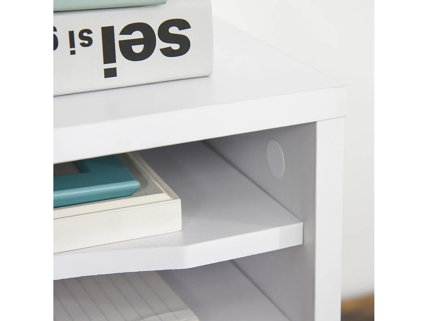 Organiseur bureau bois blanc avec 4 couches fournitures support d'imprimante dim. 35,5L x 25l x 28,6H cm