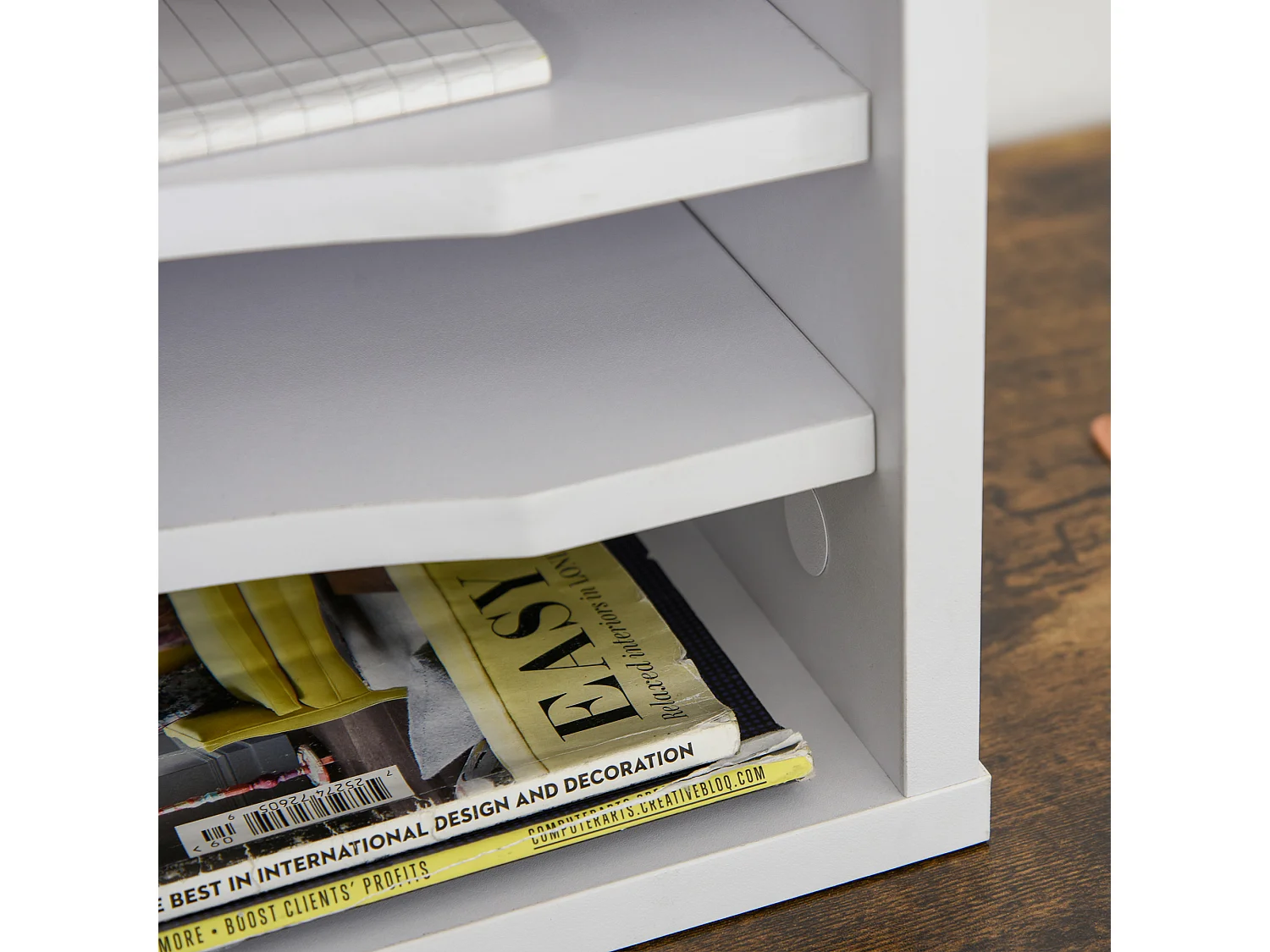 Organiseur bureau bois blanc avec 4 couches fournitures support d'imprimante dim. 35,5L x 25l x 28,6H cm