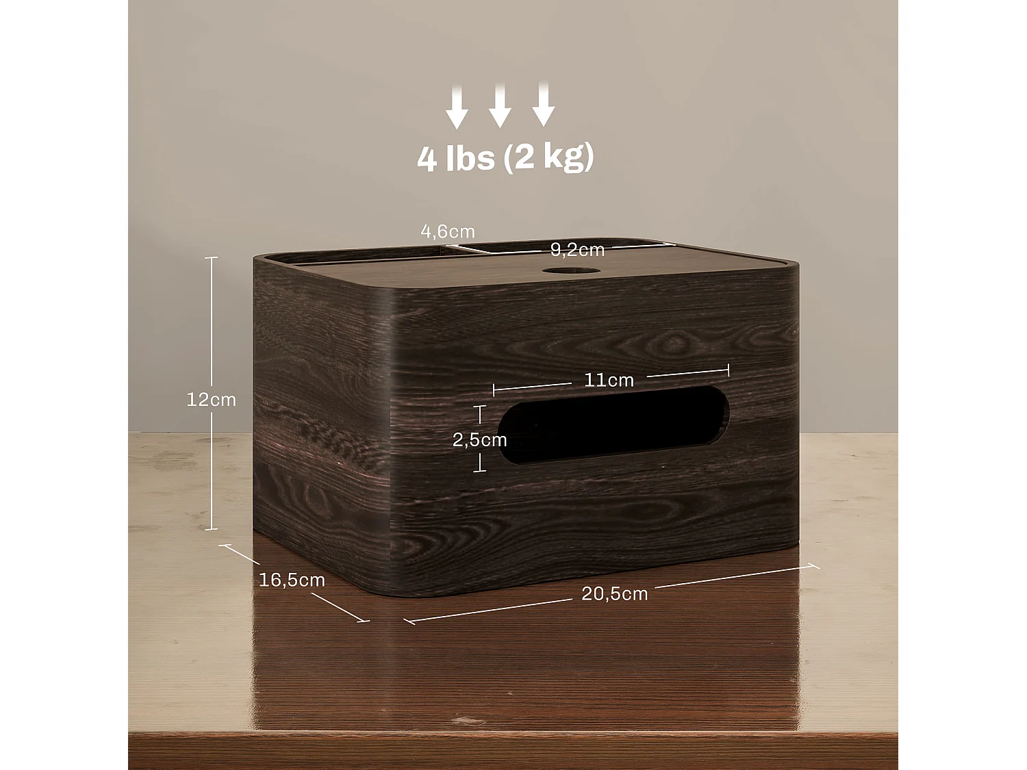 Organiseur de bureau rangement bureau - 2 compartiments, boîte à mouchoirs - aspect bois foncé