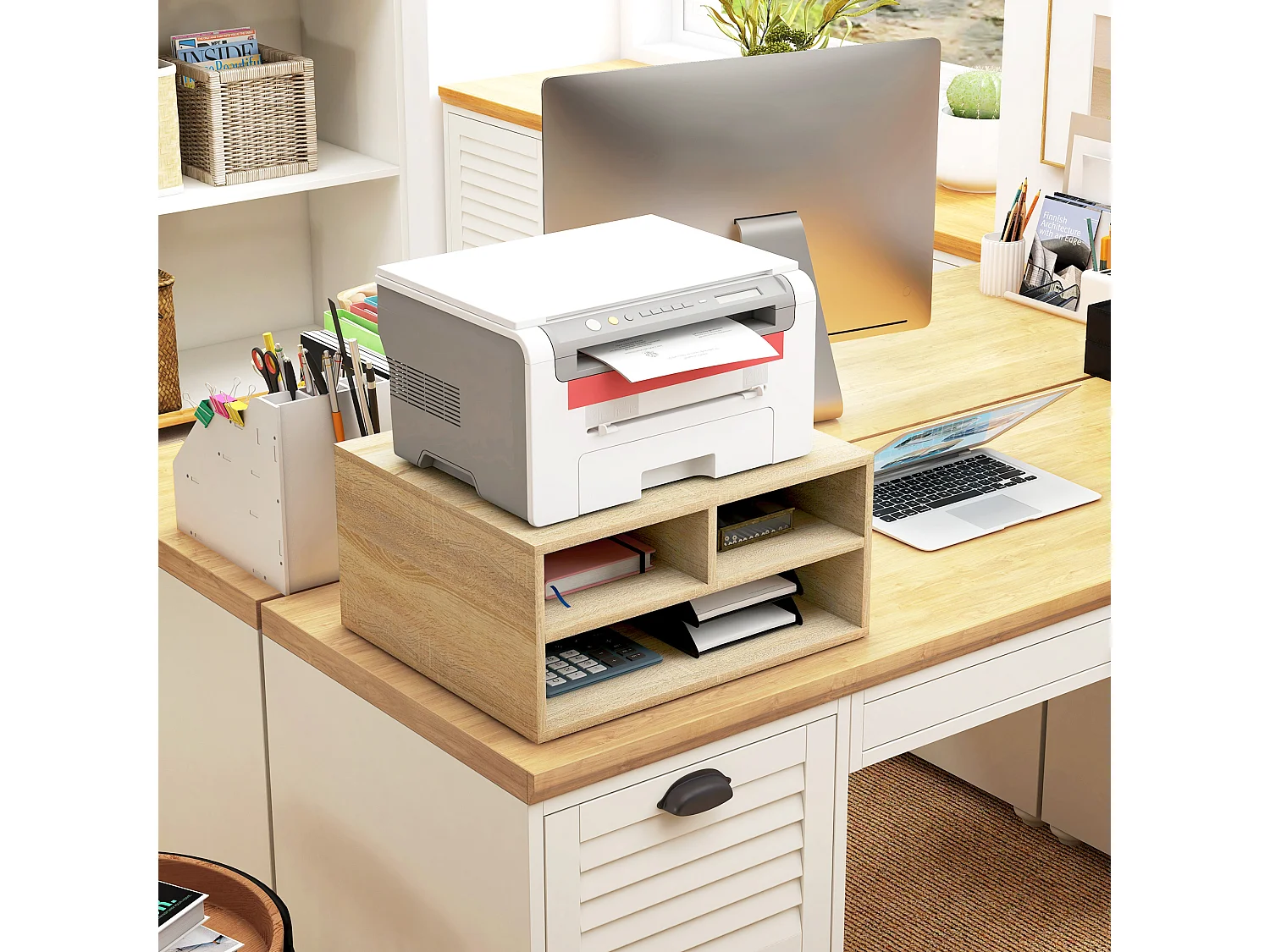 Organiseur de bureau 3 compartiments panneaux aspect chêne clair