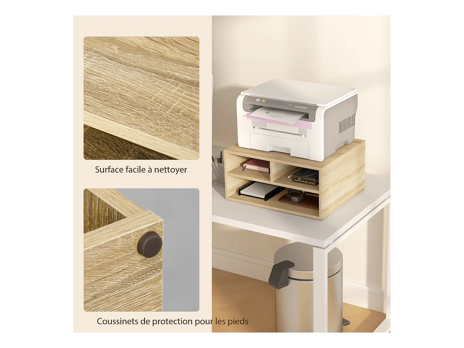 Organiseur de bureau 3 compartiments panneaux aspect chêne clair