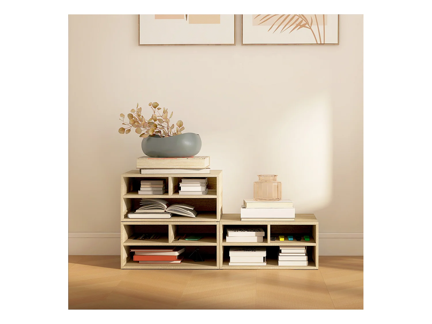 Organiseur de bureau 3 compartiments panneaux aspect chêne clair