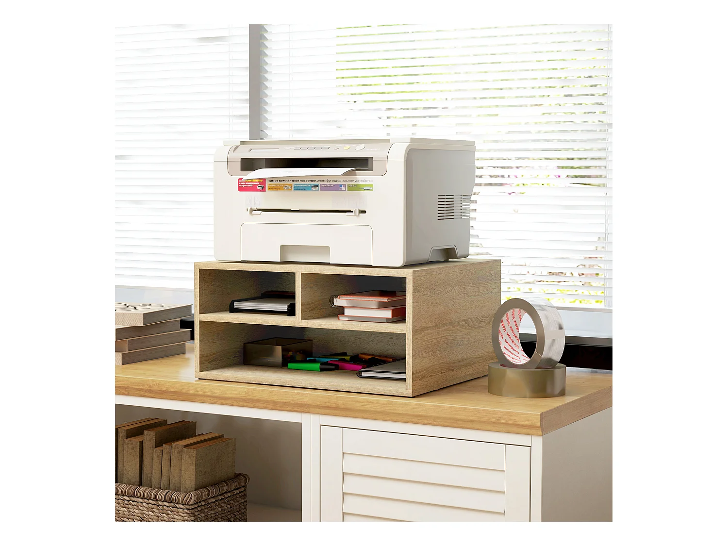 Organiseur de bureau 3 compartiments panneaux aspect chêne clair