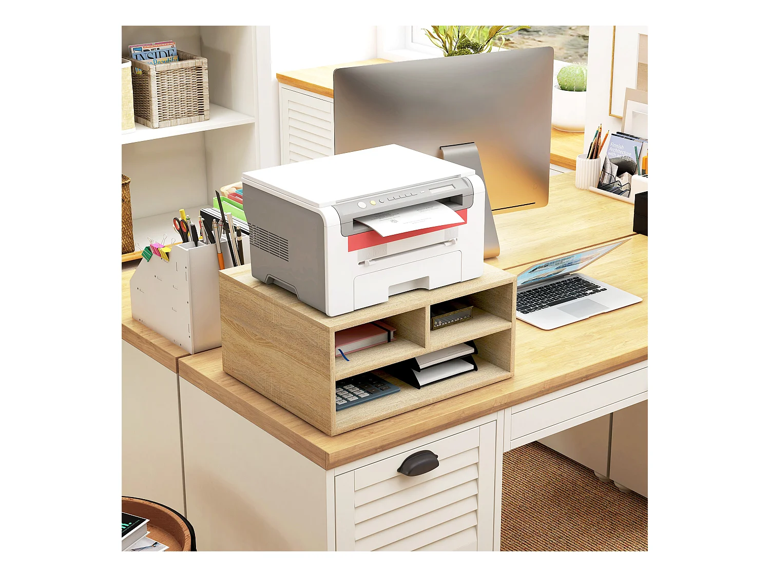 Organiseur de bureau 3 compartiments panneaux aspect chêne clair