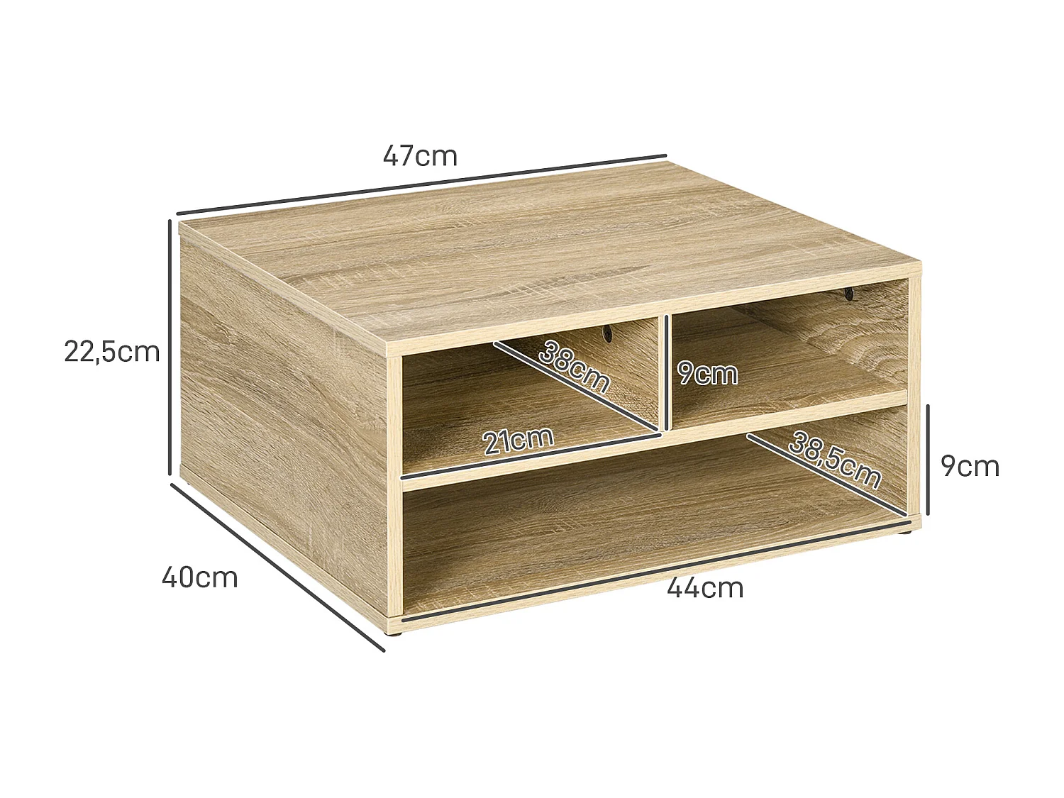 Organiseur de bureau 3 compartiments panneaux aspect chêne clair