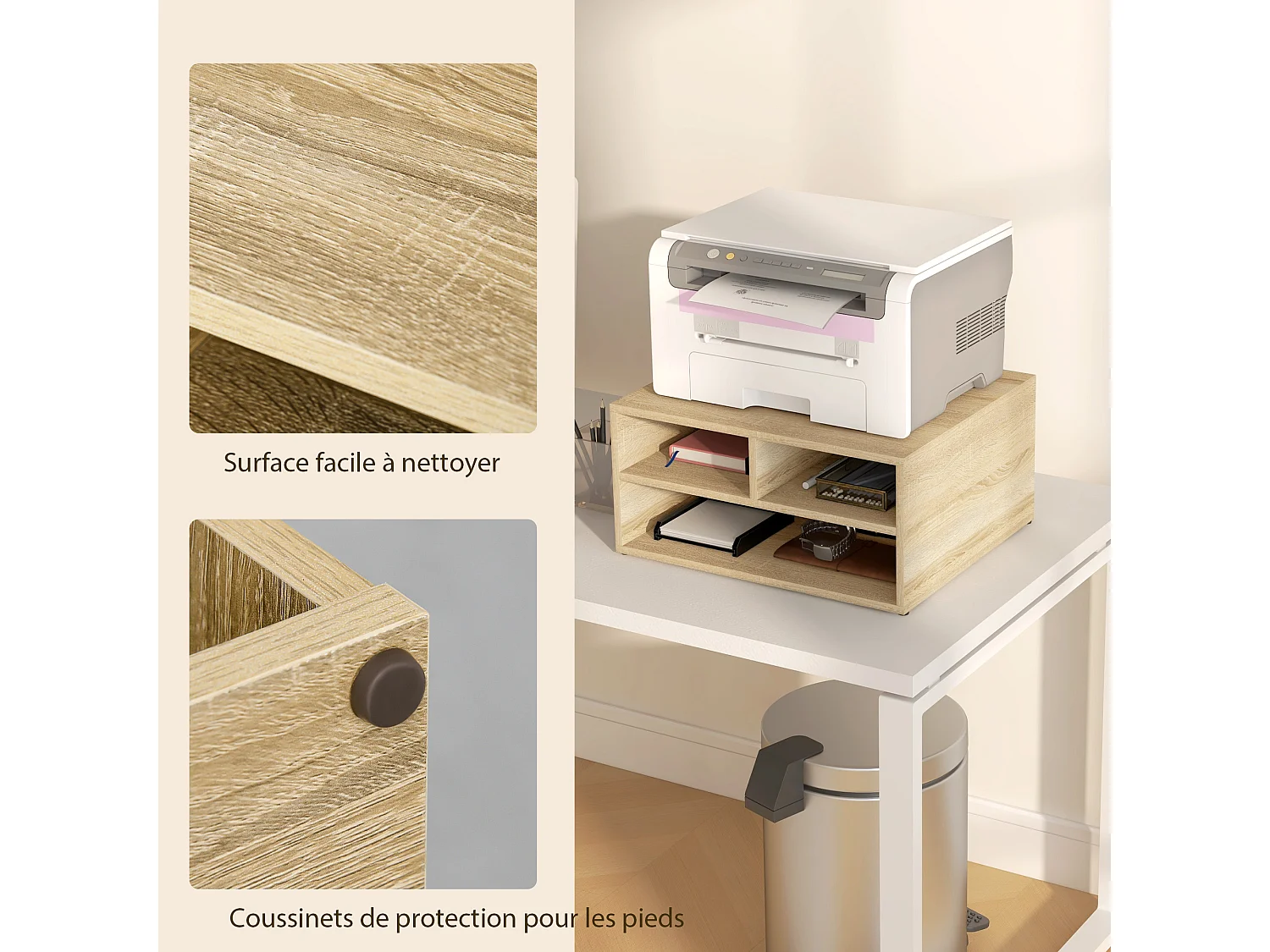 Organiseur de bureau 3 compartiments panneaux aspect chêne clair