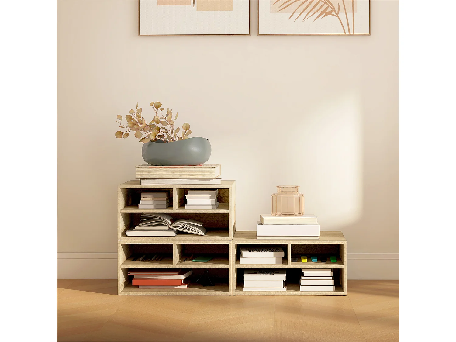 Organiseur de bureau 3 compartiments panneaux aspect chêne clair