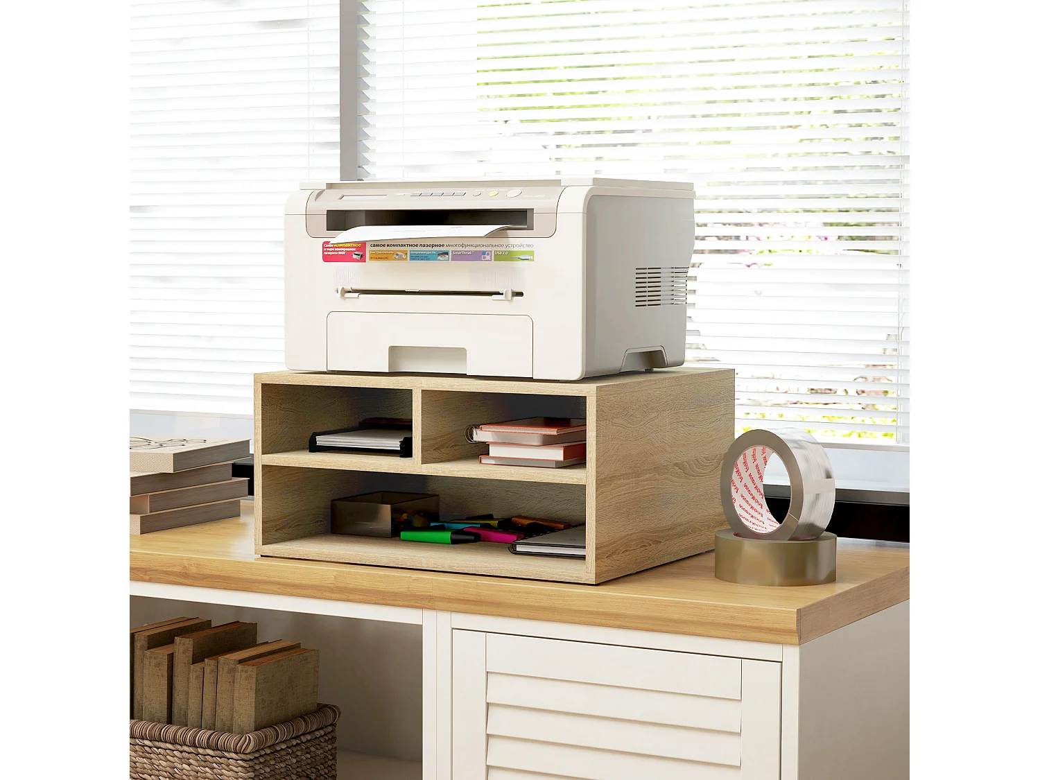 Organiseur de bureau 3 compartiments panneaux aspect chêne clair