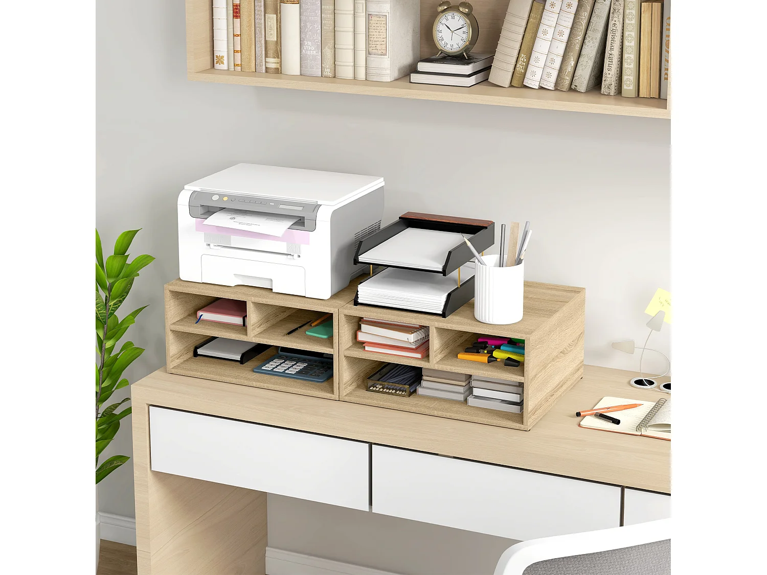 Organiseur de bureau 3 compartiments panneaux aspect chêne clair