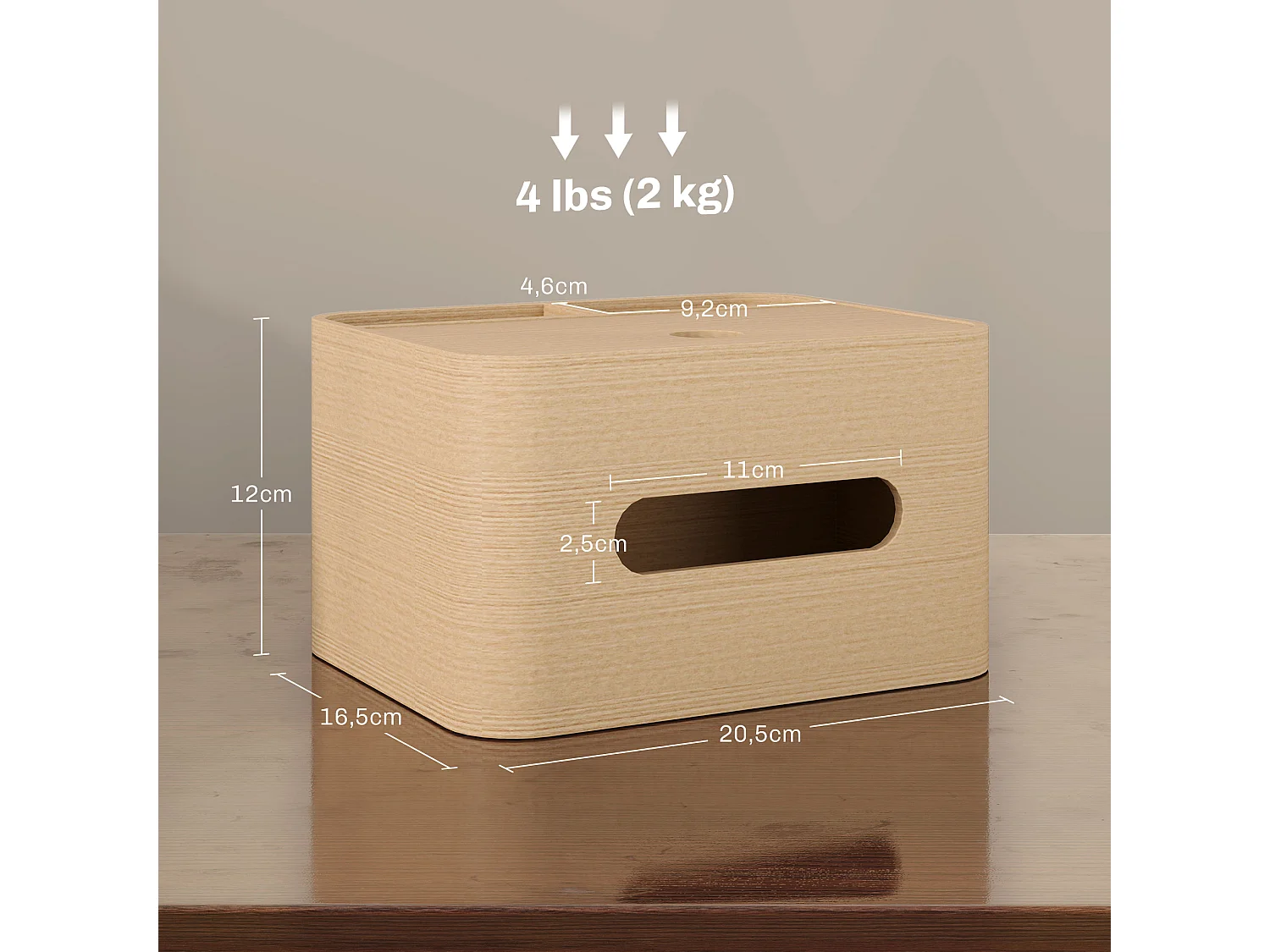 Organiseur de bureau rangement bureau - 2 compartiments, boîte à mouchoirs - aspect bois naturel