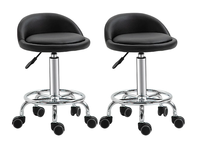 Lot de 2 tabourets de travail massage réglables - dossier ergonomique - acier chromé PU noir