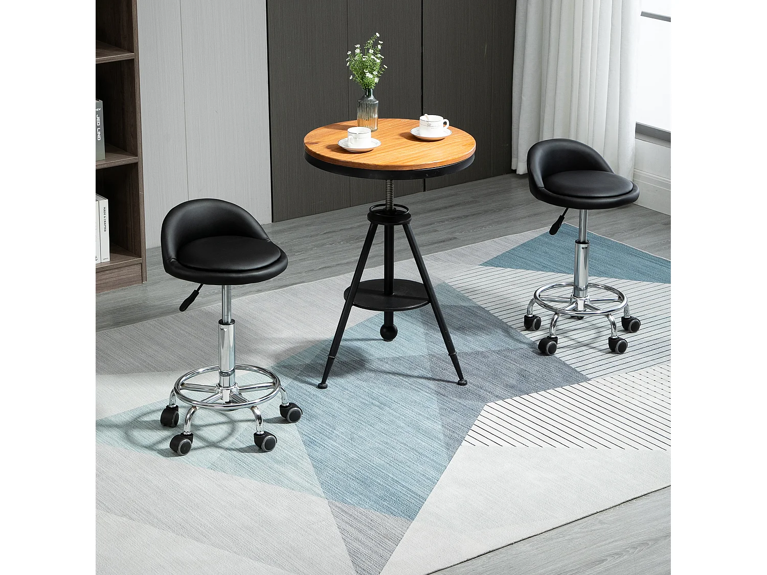 Lot de 2 tabourets de travail massage réglables - dossier ergonomique - acier chromé PU noir