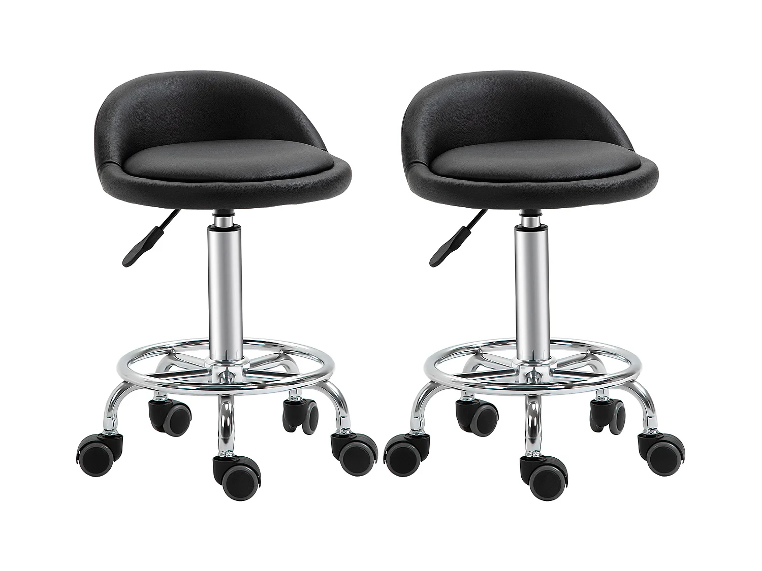 Lot de 2 tabourets de travail massage réglables - dossier ergonomique - acier chromé PU noir