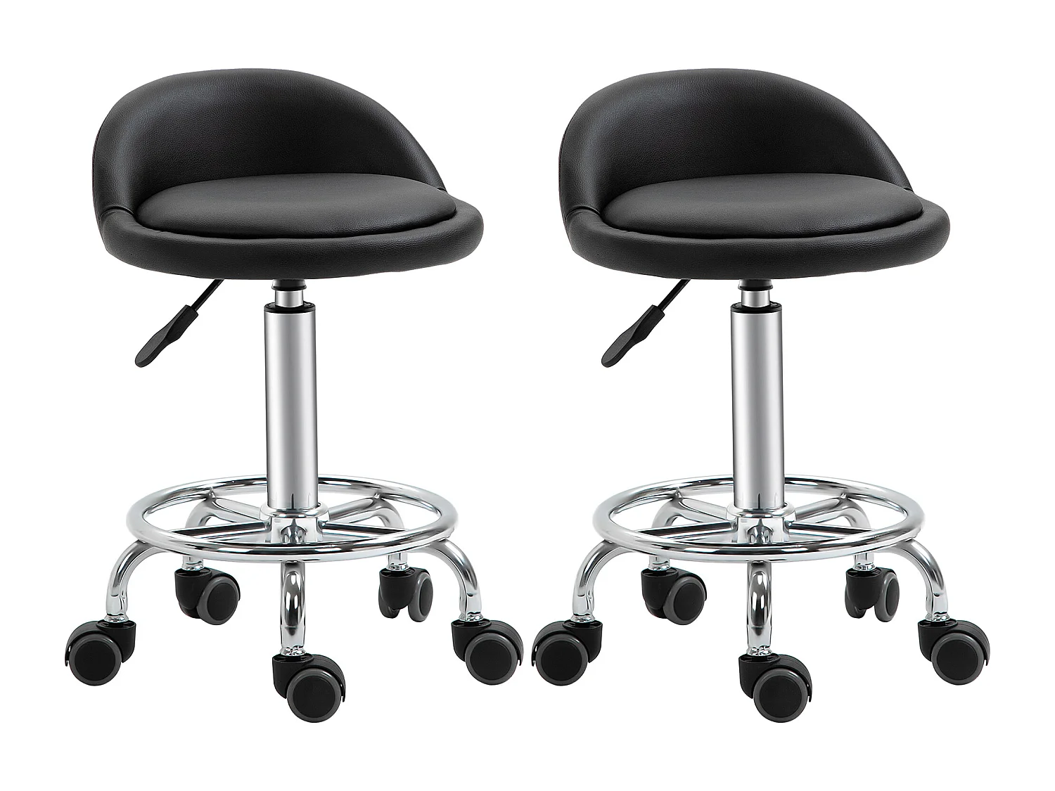 Lot de 2 tabourets de travail massage réglables - dossier ergonomique - acier chromé PU noir