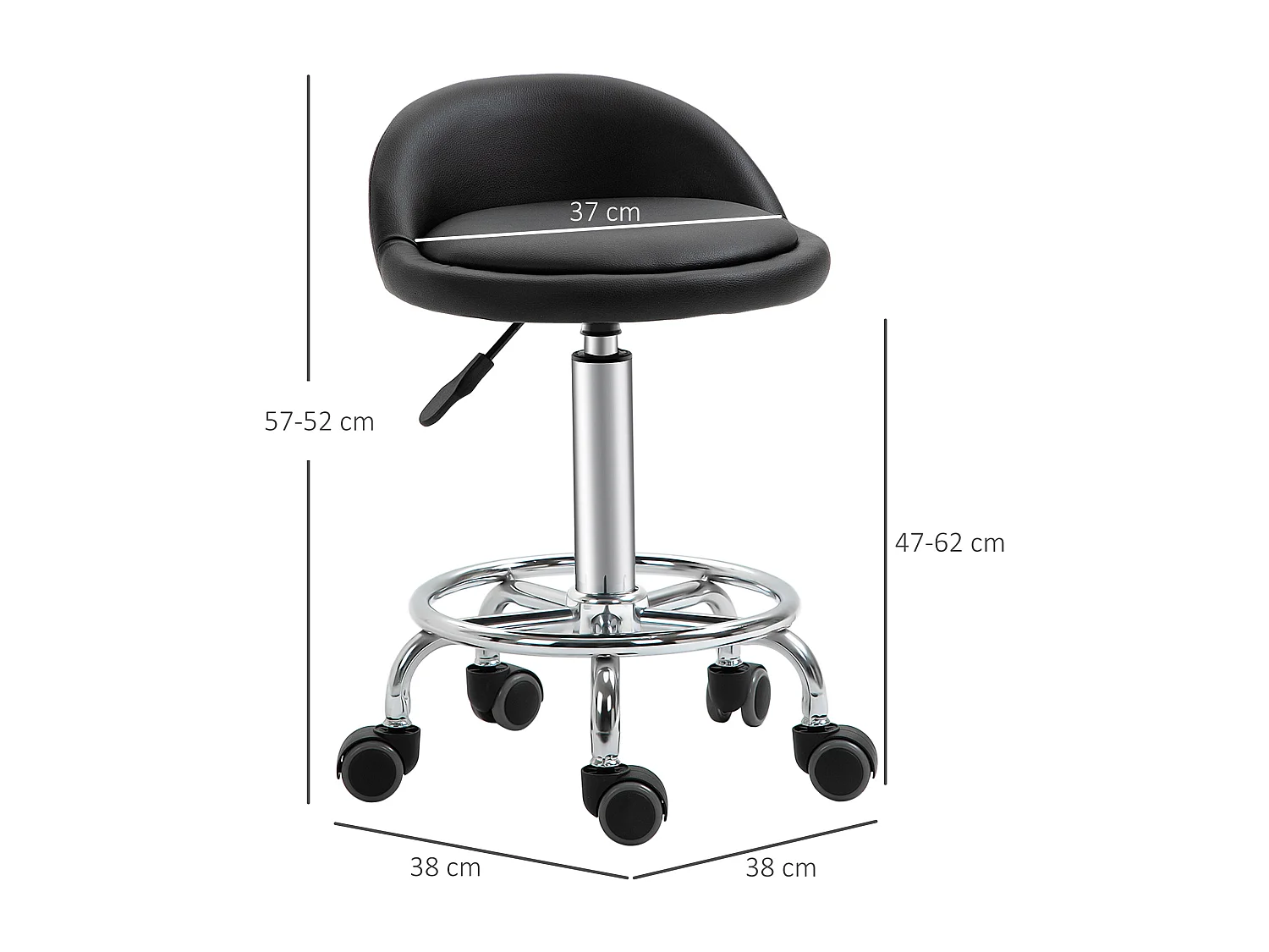 Lot de 2 tabourets de travail massage réglables - dossier ergonomique - acier chromé PU noir