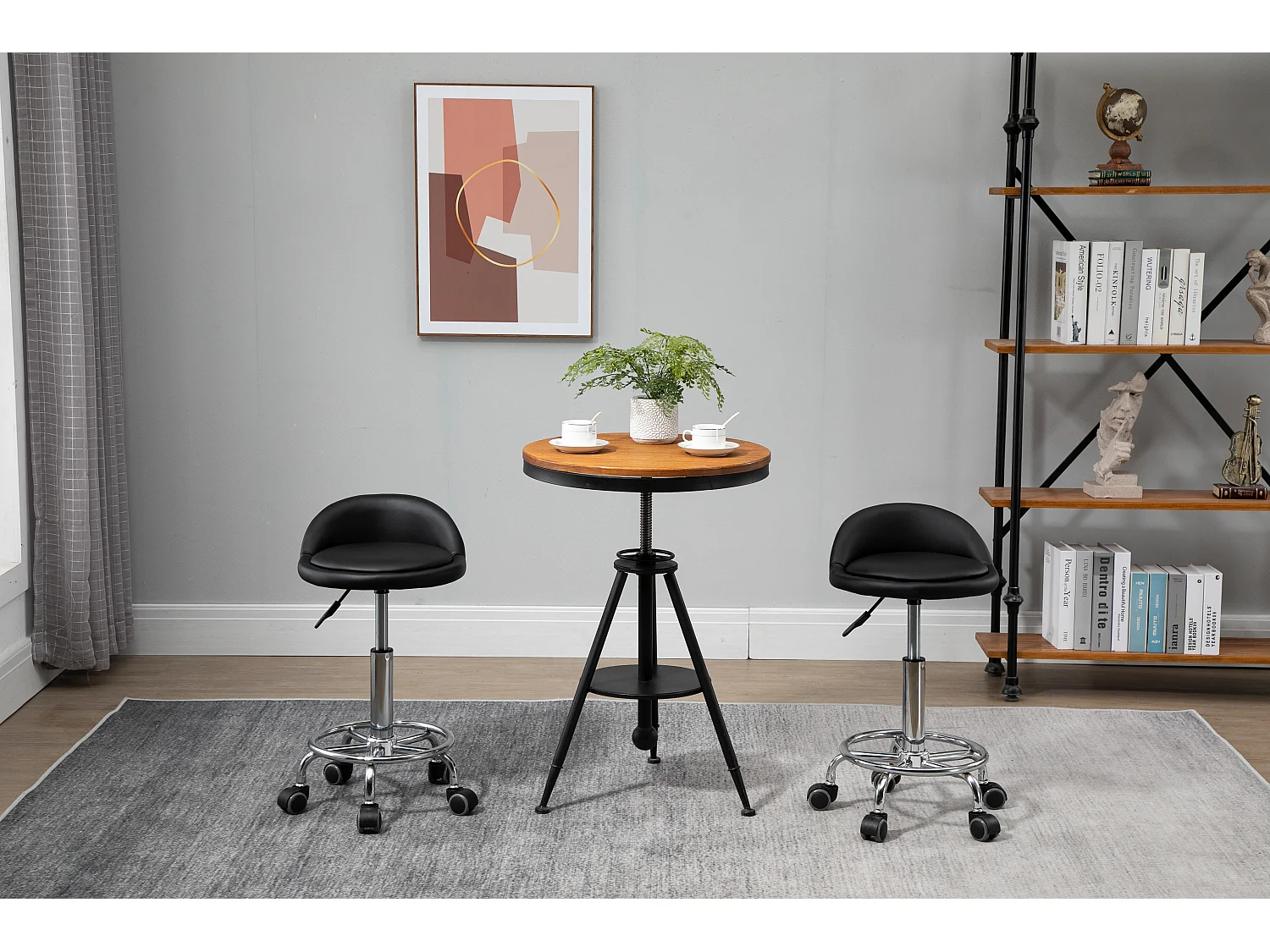 Lot de 2 tabourets de travail massage réglables - dossier ergonomique - acier chromé PU noir