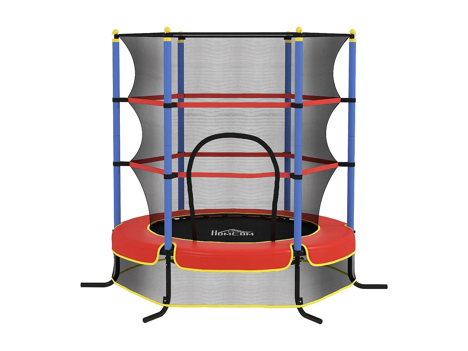 Trampoline de jardin enfant Ø 1,75 x 1,90H m filet de sécurité porte zipée couvre-ressorts + 6 poteaux rembourrés inclus rouge bleu noir