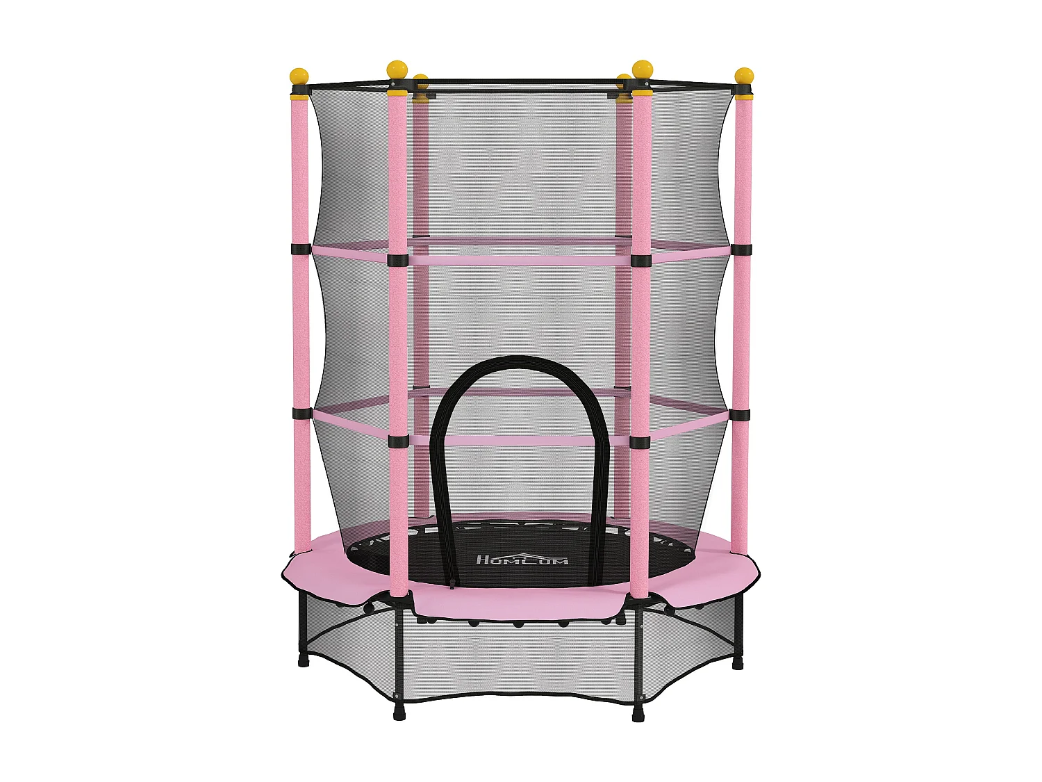 Trampoline de jardin enfants Ø 1,40 x 1,90H m filet de sécurité porte zipée couvre-ressorts + 6 poteaux rembourrés inclus rose