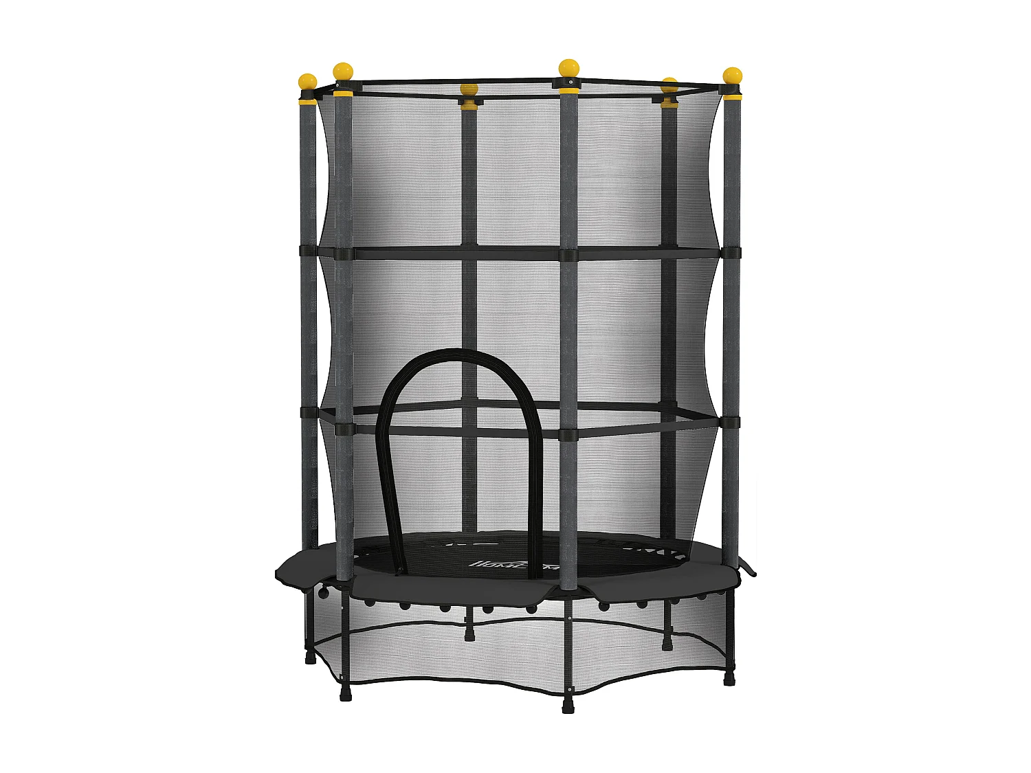 Trampoline de jardin enfants Ø 1,40 x 1,90H m filet de sécurité porte zipée couvre-ressorts + 6 poteaux rembourrés inclus noir