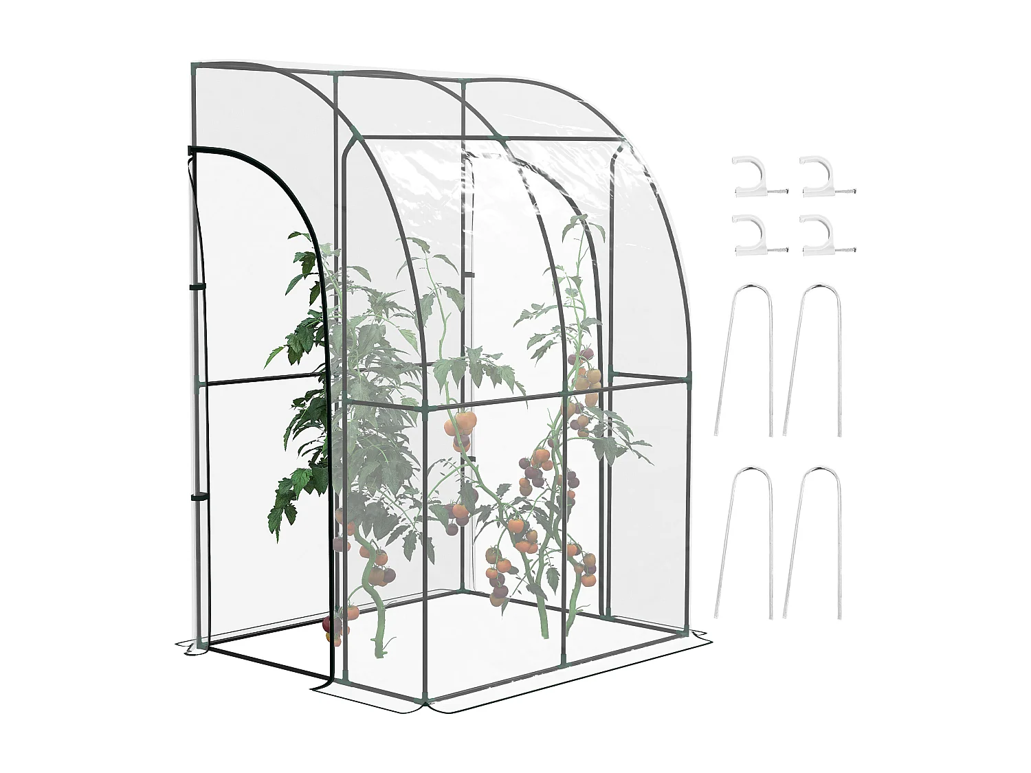 Serre de jardin adossée serre adossée dim. 1,43L x 1,18l x 2,12H m 2 portes zippées enroulables acier PVC transparent