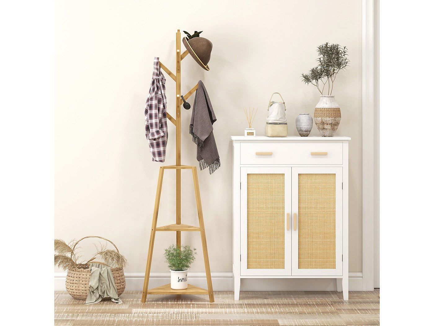 HOMCOM Portemanteau, étagère à Chaussures, Portant à Vêtements Avec 8 Crochets 2 Etageres Mdf Noir 72 X 34 X 185 Cm 99018851