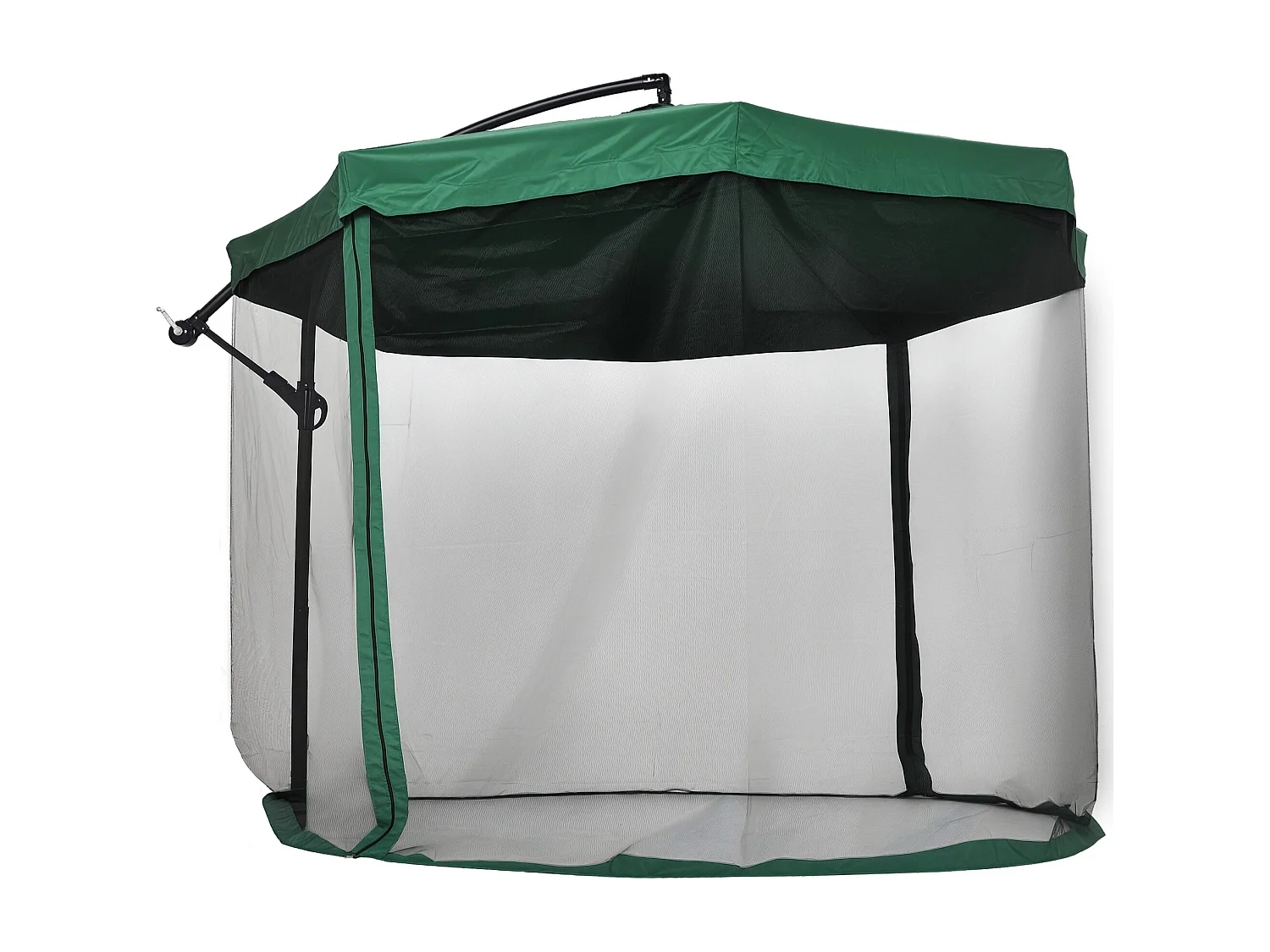 Parasol déporté octogonal inclinable pivotant manivelle moustiquaire pied acier Ø 2,95 x 2,42H m vert