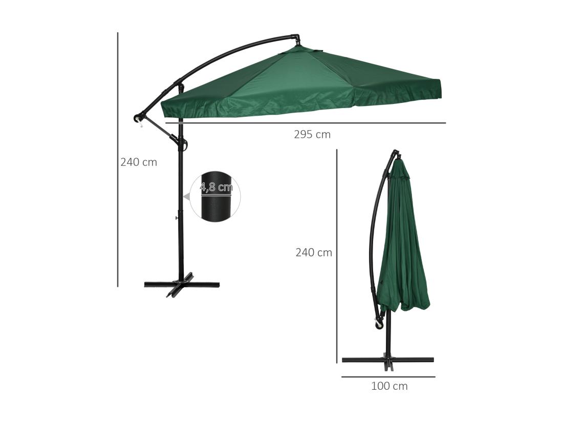vente unique Parasol déporté octogonal inclinable pivotant manivelle moustiquaire pied acier Ø 2 95 x 2 42H m vert