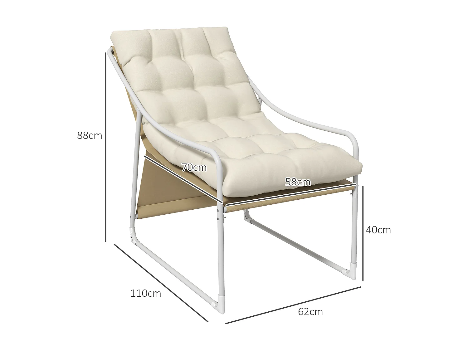 Fauteuil lounge de jardin avec coussin acier époxy polyester blanc beige crème