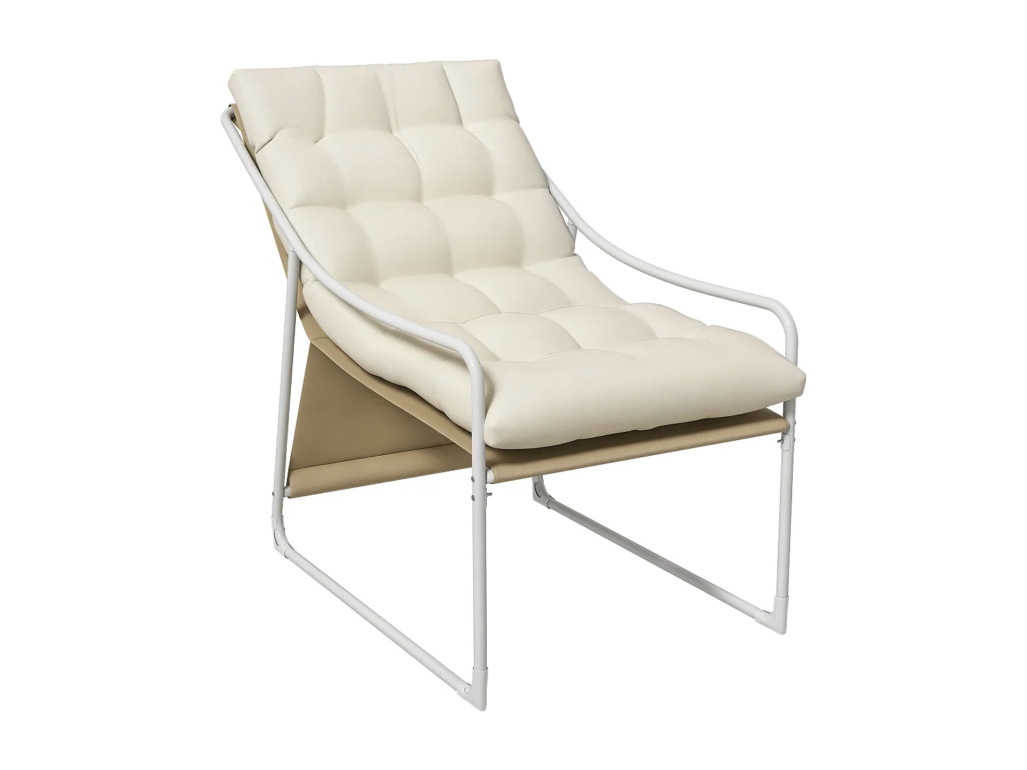 Fauteuil lounge de jardin avec coussin acier époxy polyester blanc beige crème