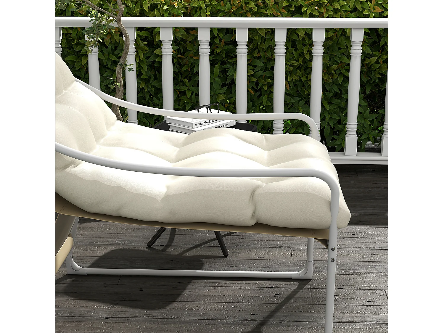 Fauteuil lounge de jardin avec coussin acier époxy polyester blanc beige crème
