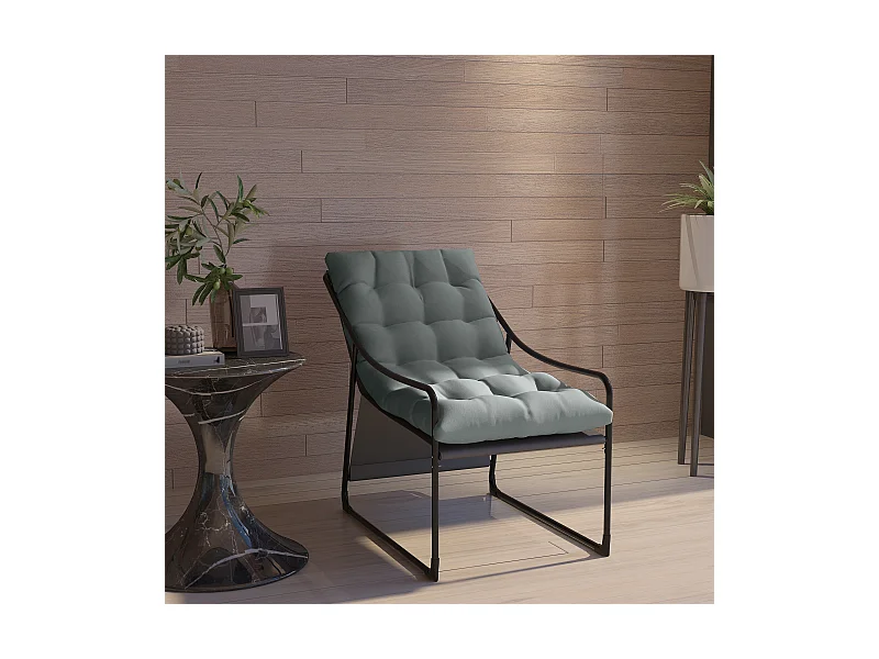 Fauteuil lounge de jardin avec coussin acier époxy polyester gris noir