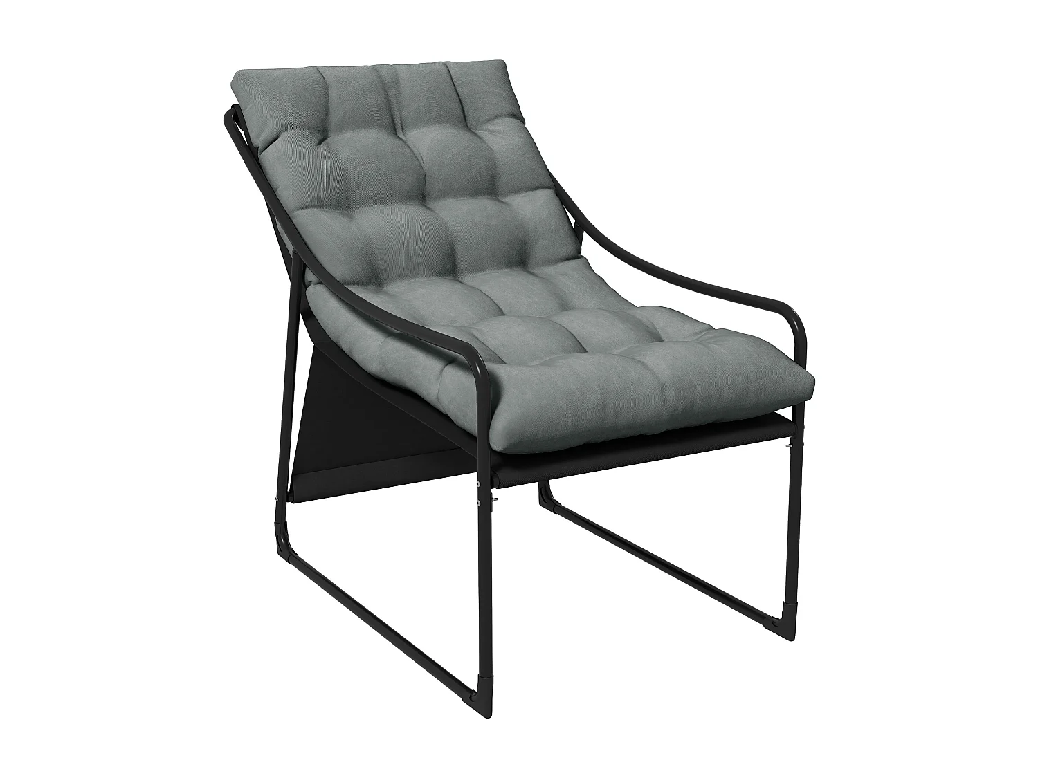 Fauteuil lounge de jardin avec coussin acier époxy polyester gris noir