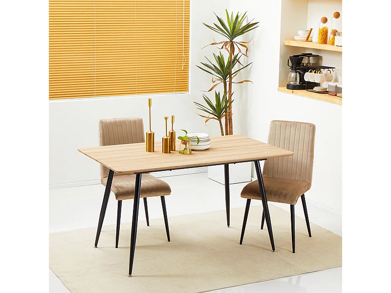 Table à manger rectangulaire 4 personnes piètement acier plateau effet bois naturel