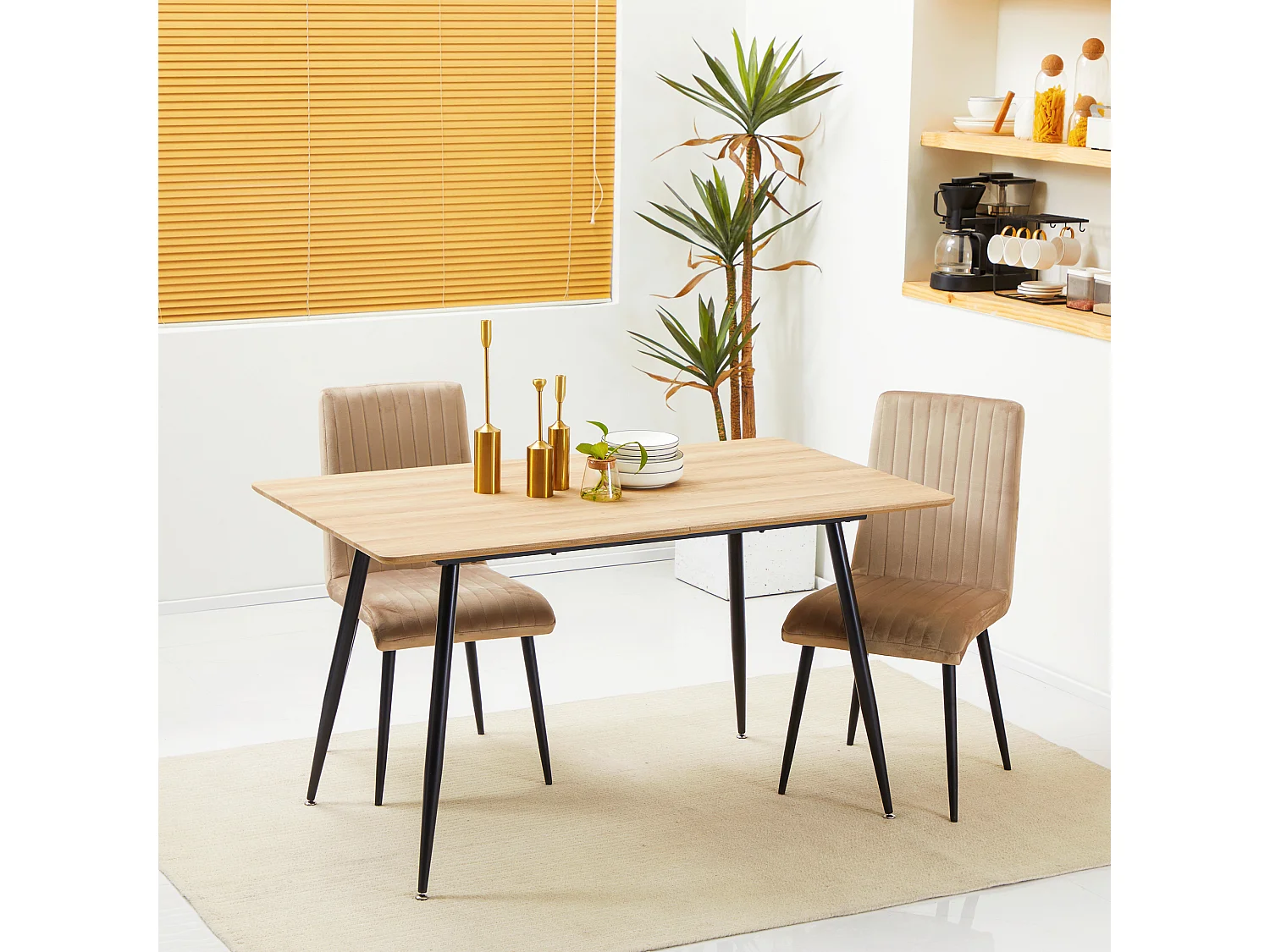 Table à manger rectangulaire 4 personnes piètement acier plateau effet bois naturel