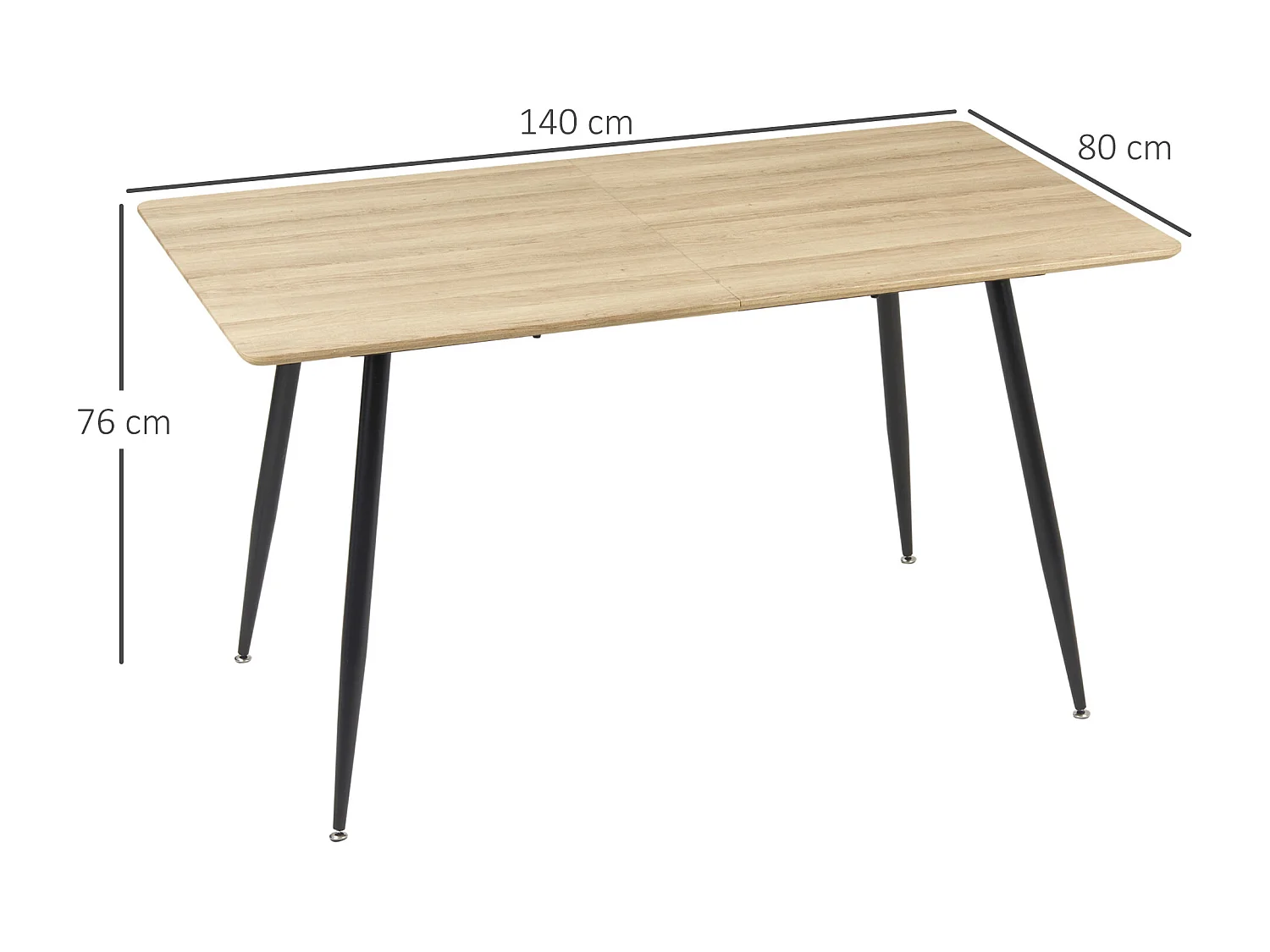 Table à manger rectangulaire 4 personnes piètement acier plateau effet bois naturel