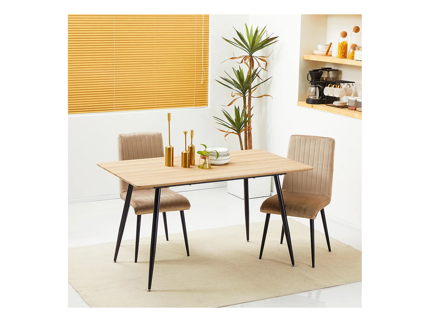 Table à manger rectangulaire 4 personnes piètement acier plateau effet bois naturel