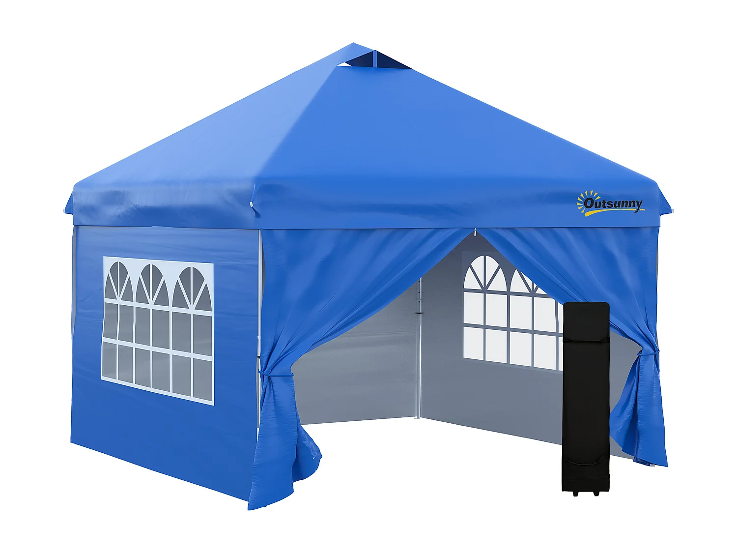 Tonnelle barnum pliant pop-up 3L x 3l x 2,84H m 4 parois latérales amovibles 2 fenêtres + sac de transport métal Oxford bleu