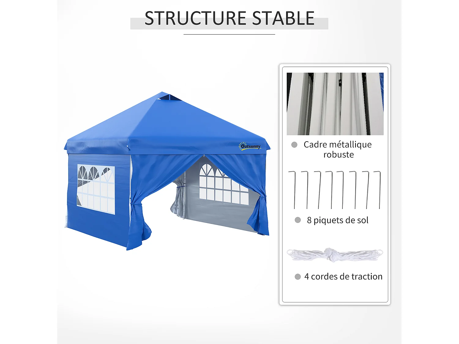 Tonnelle barnum pliant pop-up 3L x 3l x 2,84H m 4 parois latérales amovibles 2 fenêtres + sac de transport métal Oxford bleu