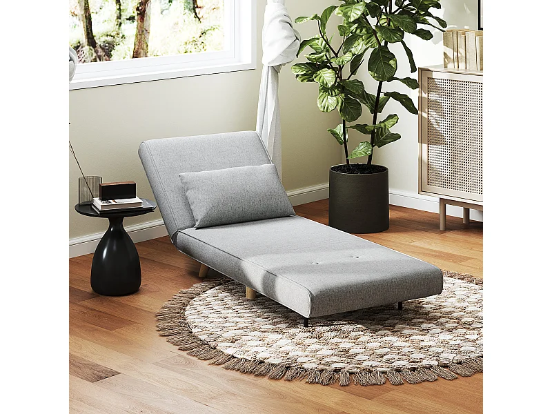Fauteuil chauffeuse canapé-lit convertible 1 place - coussin inclus - style scandinave tissu gris clair