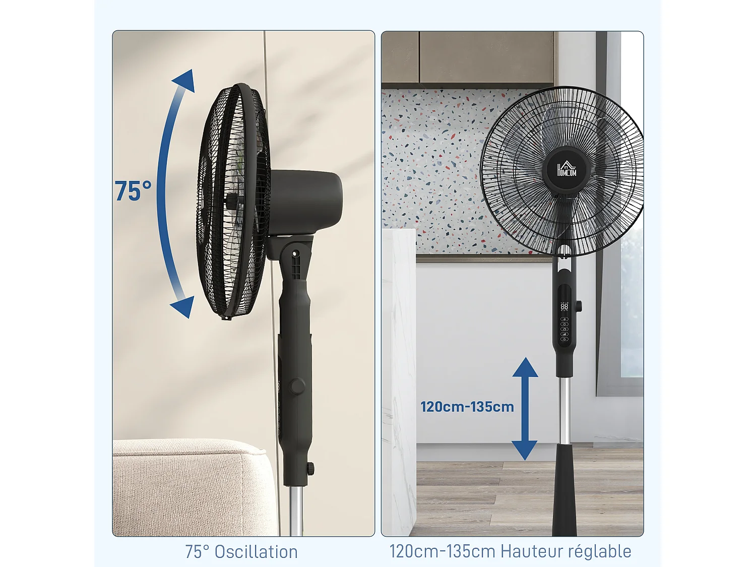 Ventilateur oscillant réglable sur pied 40W 3 modes 28 vitesses timer  fonction anti-moustique télécommande noir