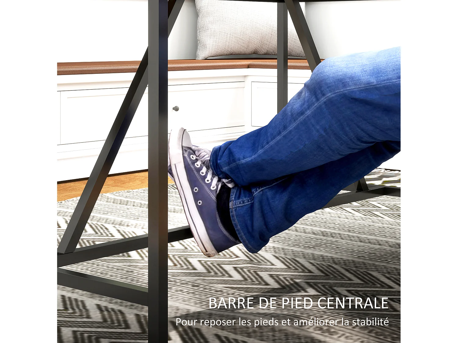 Table à manger rectangulaire 6 personnes style industriel - dim. 150L x 80l cm - acier noir effet bois pin clair