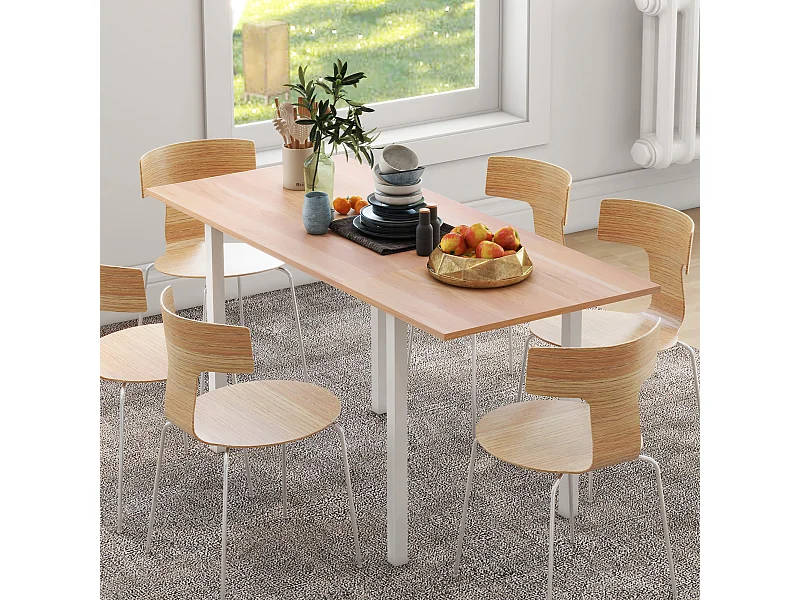 Table à manger extensible grand plateau 6 personnes acier MDF bois clair