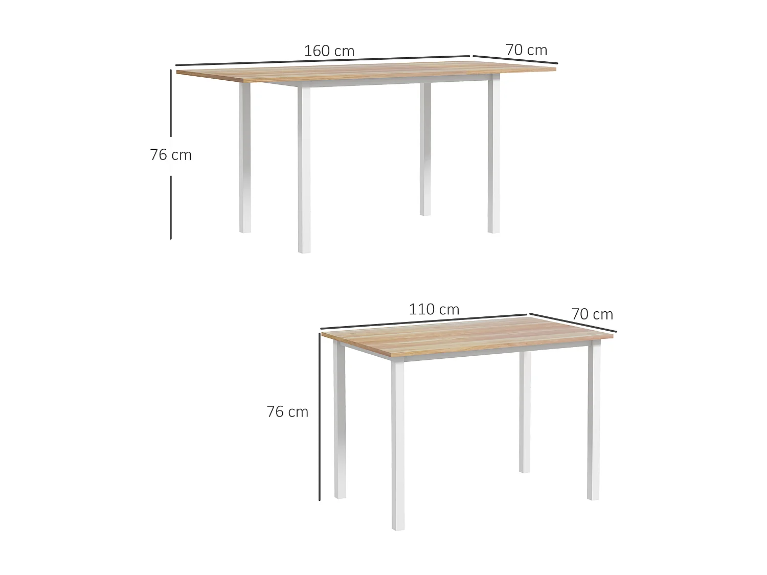 Table à manger extensible grand plateau 6 personnes acier MDF bois clair