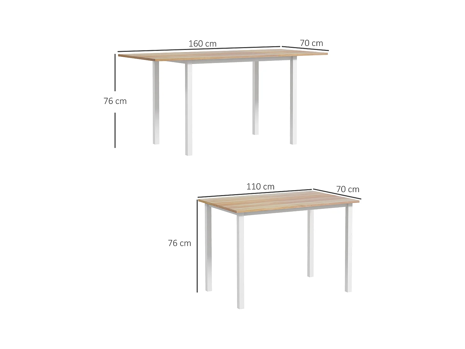 Table à manger extensible grand plateau 6 personnes acier MDF bois clair
