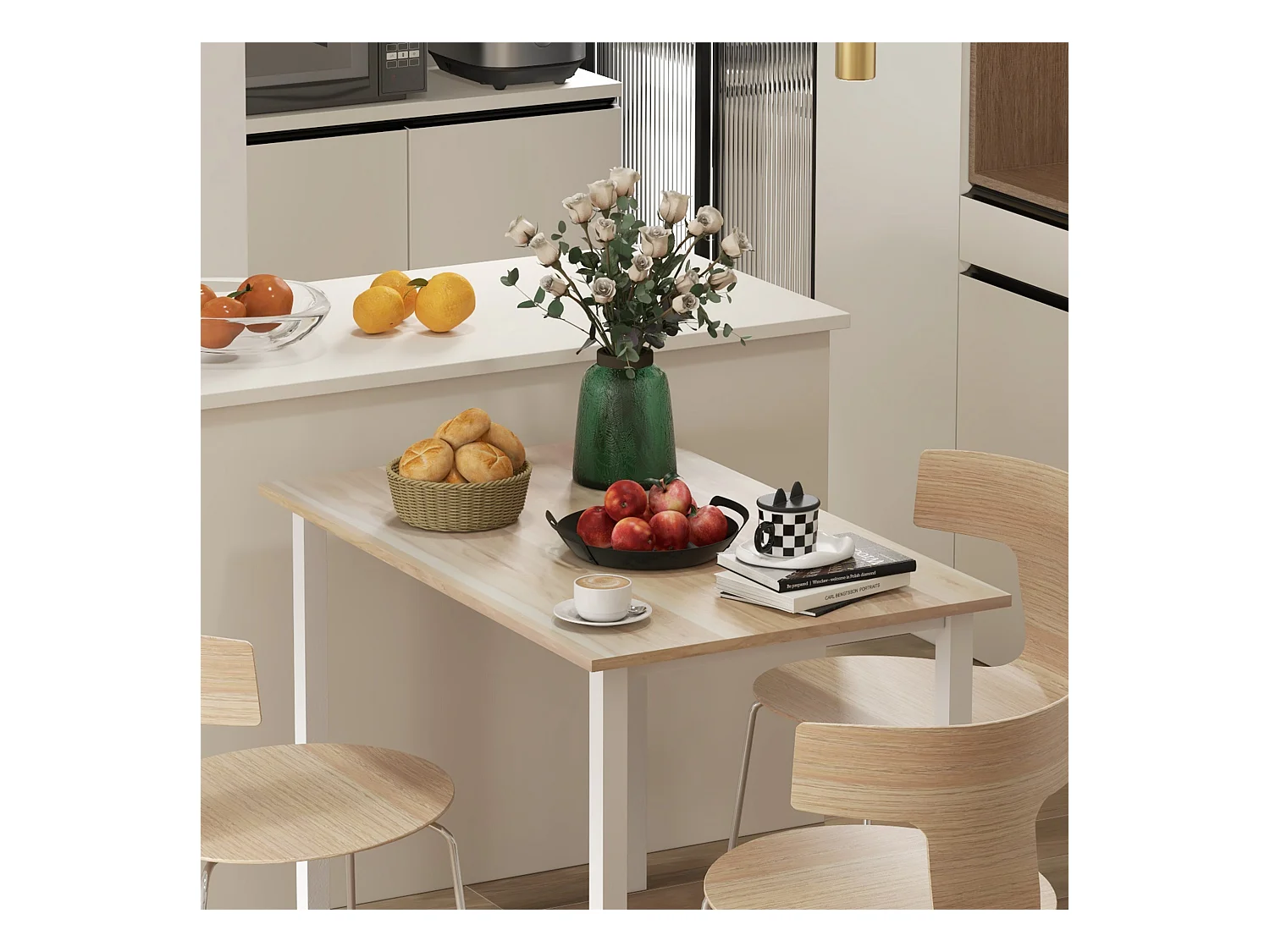 Table à manger extensible grand plateau 6 personnes acier MDF bois clair