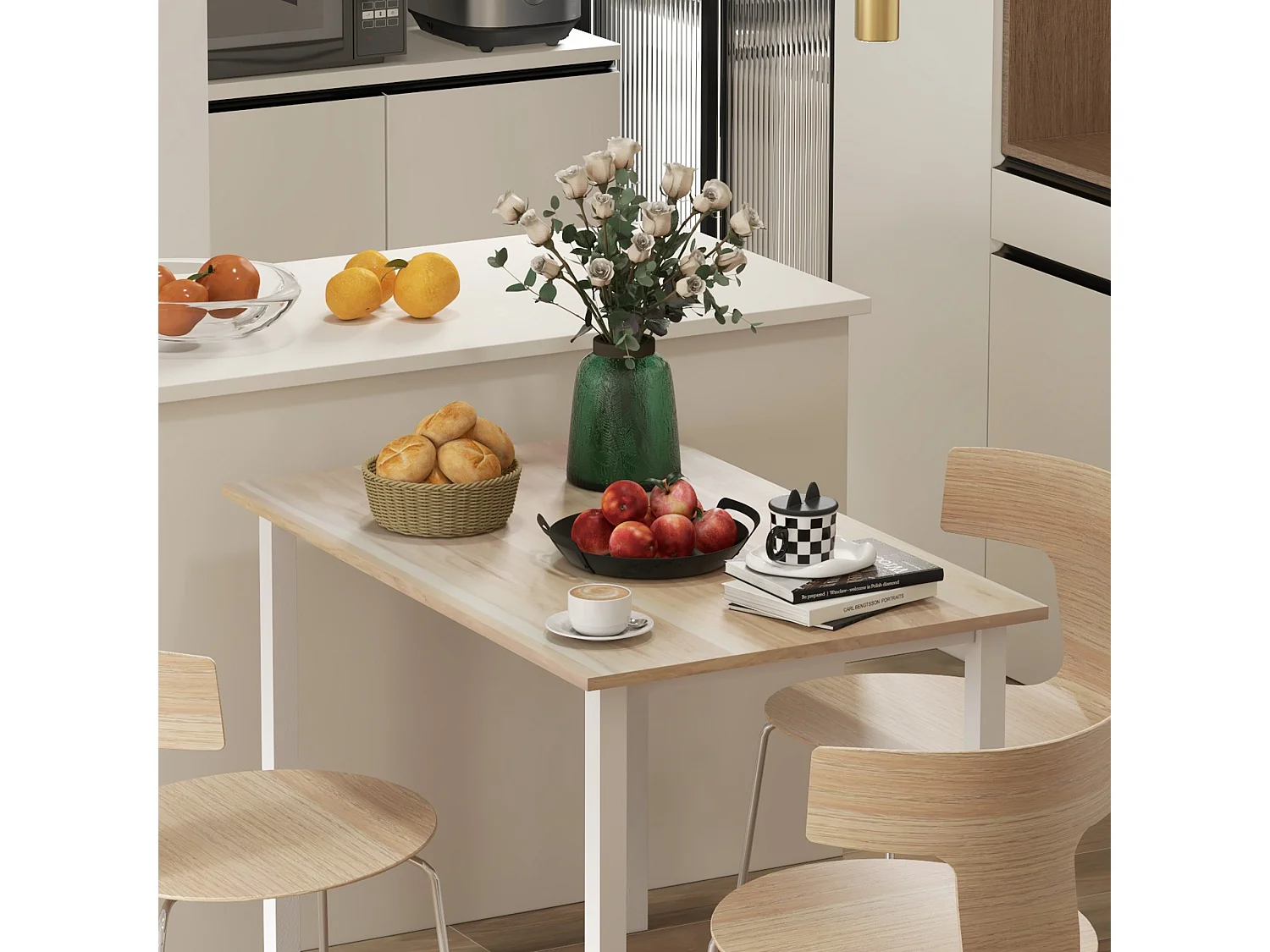 Table à manger extensible grand plateau 6 personnes acier MDF bois clair